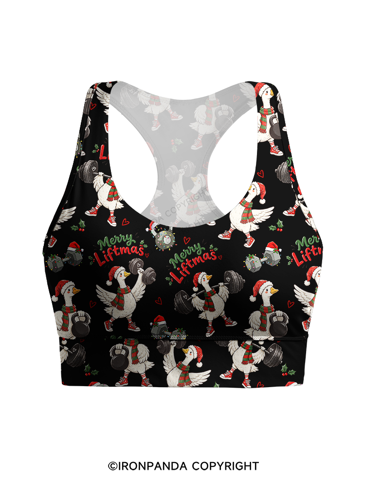 Weightlifting Christmas Goose Racerback Sports Bra