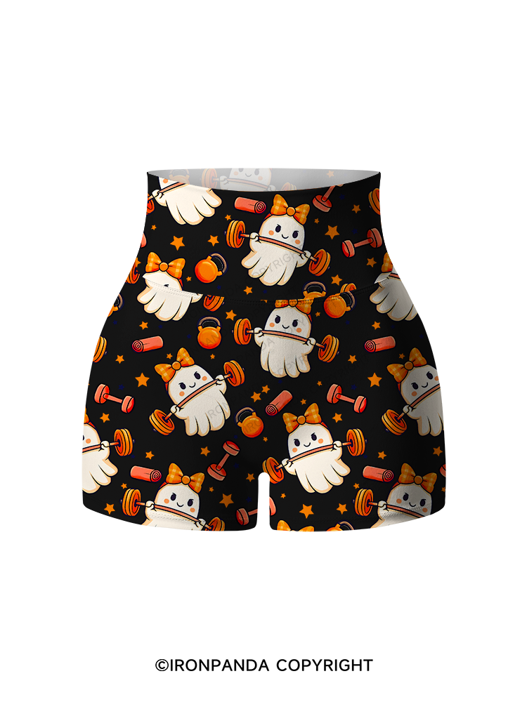 WORKING ON MY BOOTY FUNNY GHOST Printed Yoga Shorts