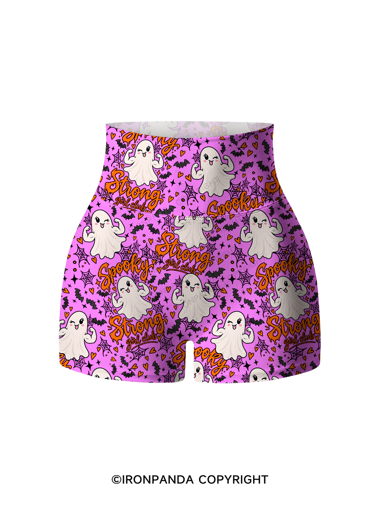 spooky strong girl club Printed Yoga Shorts