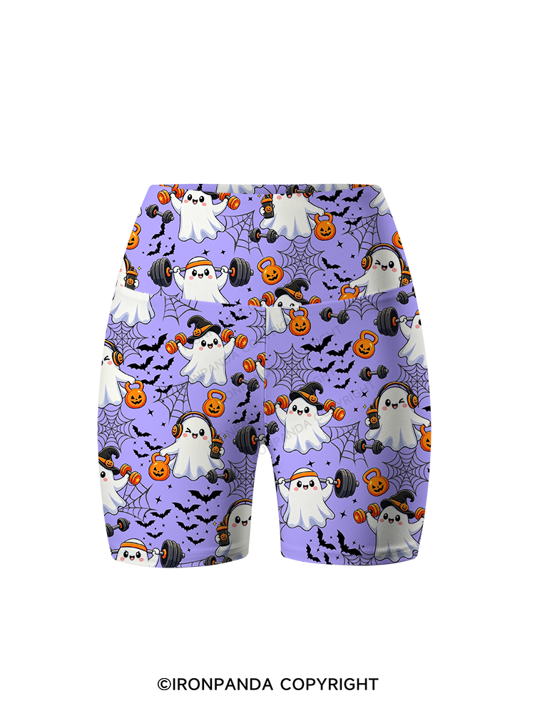 GHOST GYM OF PUMPKINS AND BARBELLS Printed Yoga Cycling Shorts