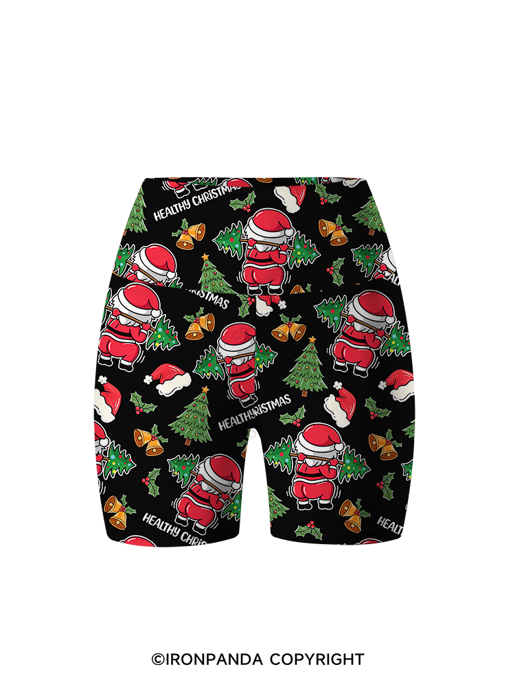 Funny Healthy Christmas Santa Printed Yoga Cycling Shorts