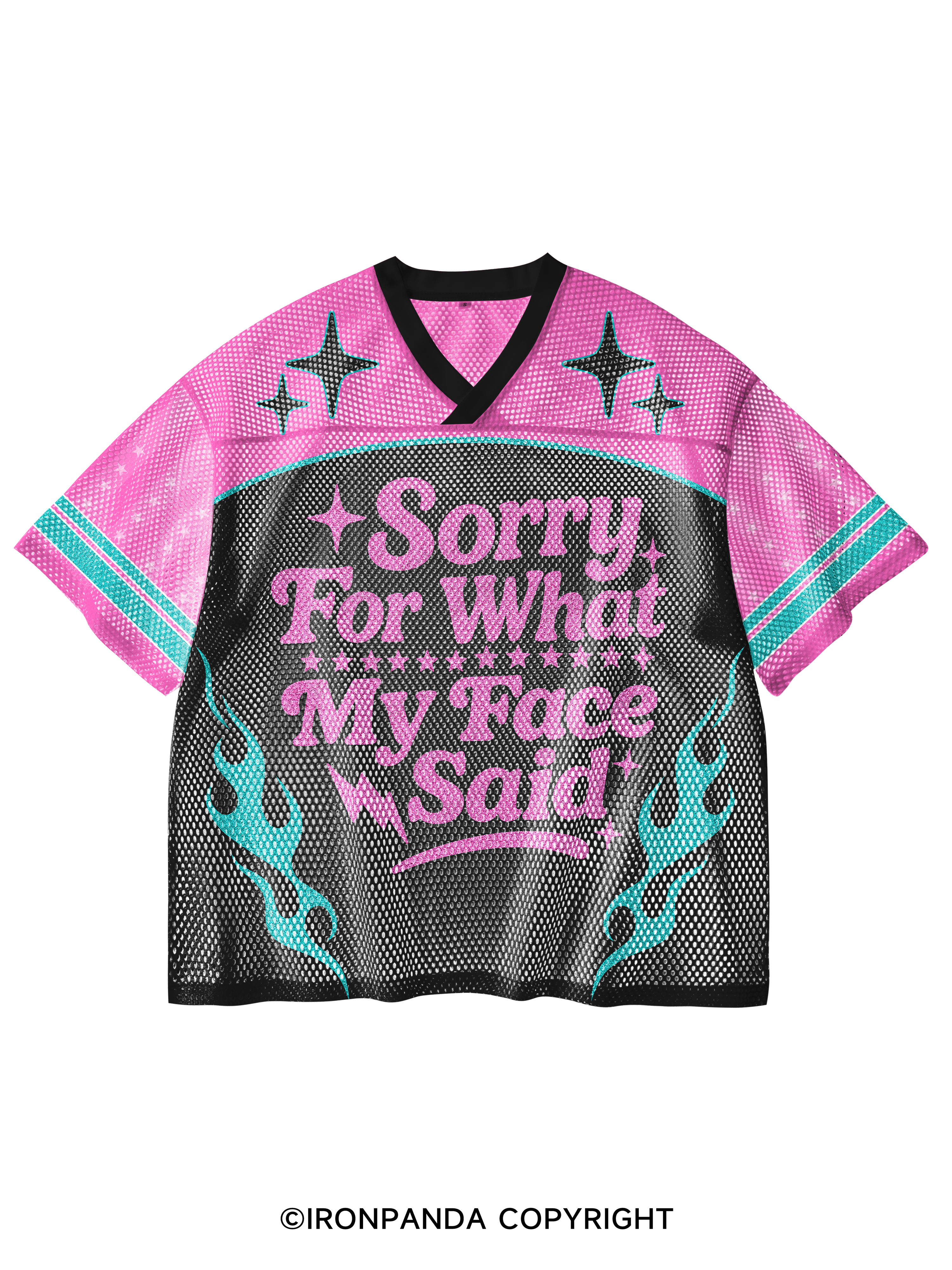 SORRY FOR WHAT MY FACE SAID V-Neck Open Hole Mesh Top