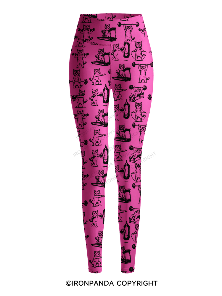 Fitness Kittens Who Love Lifting Weights Printed Yoga Pants