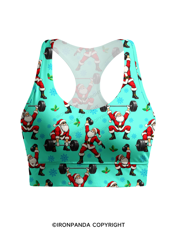 Santa Lifting Christmas Workout Yoga Racerback Sports Bra