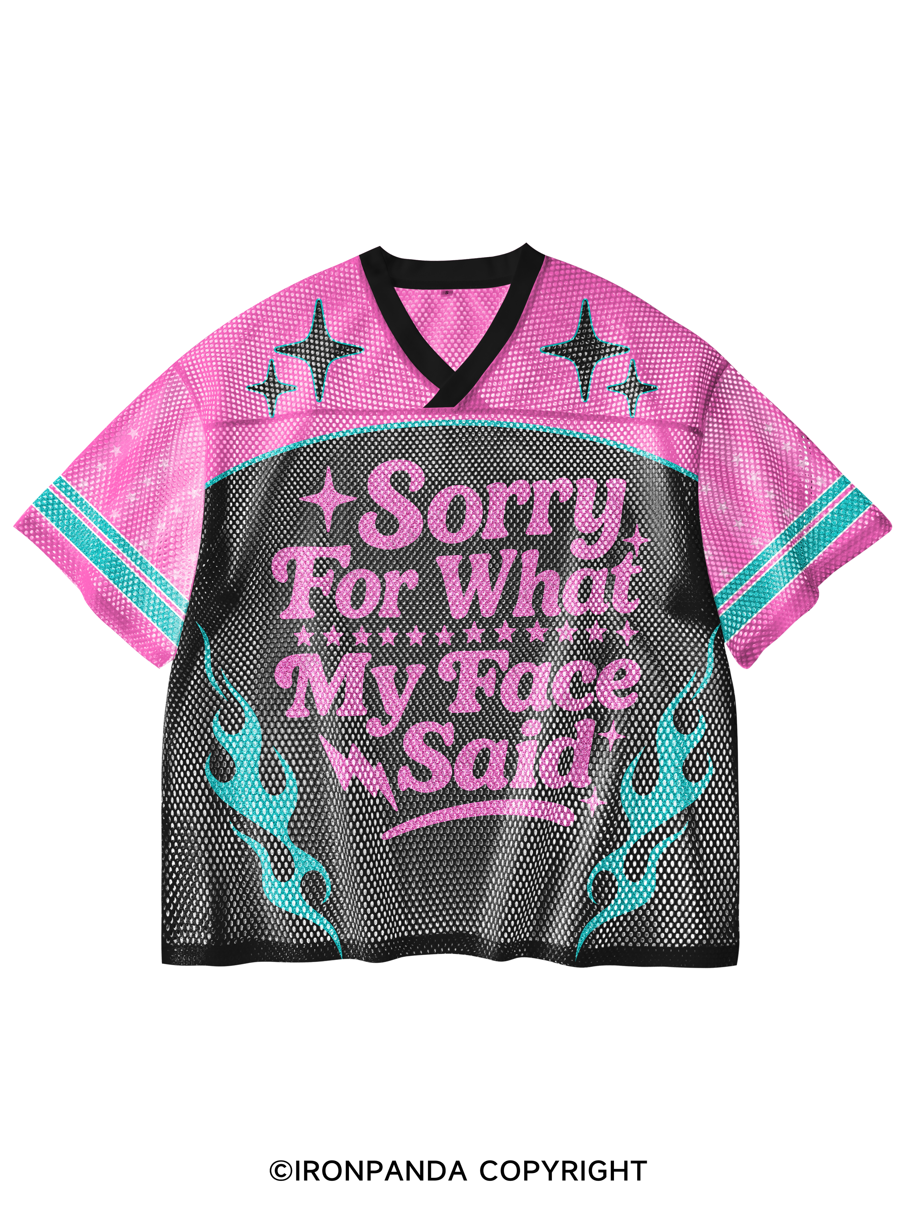 SORRY FOR WHAT MY FACE SAID V-Neck Open Hole Mesh Top