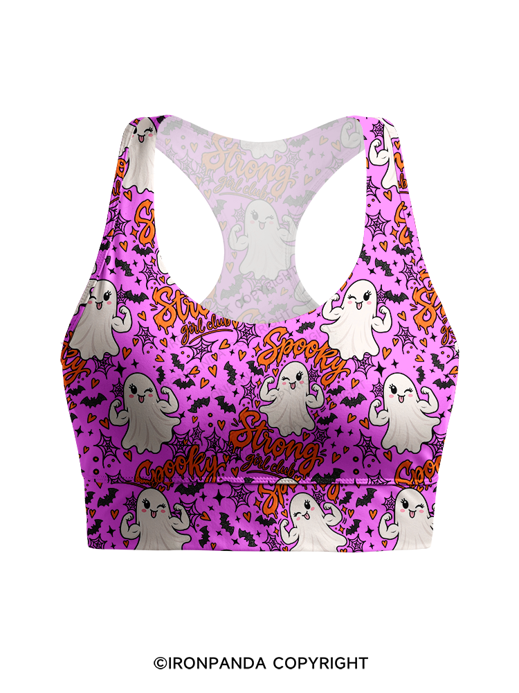 spooky strong girl club Racerback Sports Bra