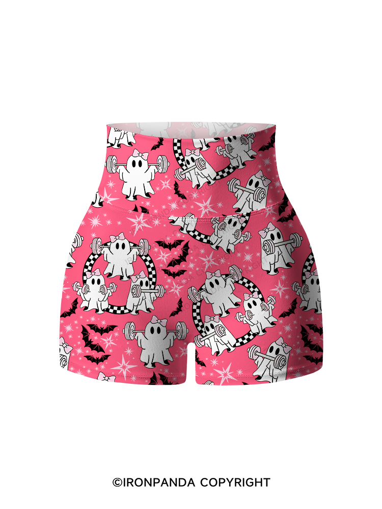 PINK HALLOWEEN POWER PARTY Printed Yoga Shorts