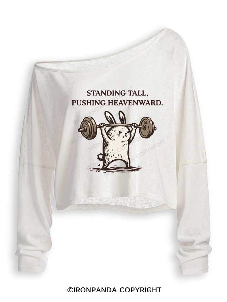 STANDING TALL, PUSHING HEAVENWARD Off Shoulder Long Sleeve Crop Top