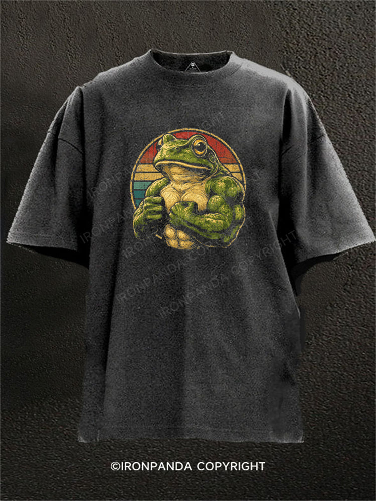 Retro Muscular Frog Strength Washed Gym Shirt