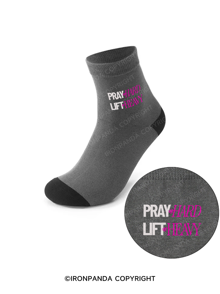 PRAY HARD # LIFT HEAVY GYM Crew Socks