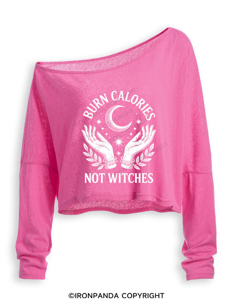 BURN CALORIES NOT WITCHES Off Shoulder Long Sleeve Crop Top