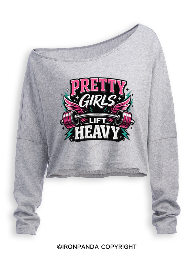 Pretty Girls Lift Heavy Powerlifting Off Shoulder Long Sleeve Crop Top