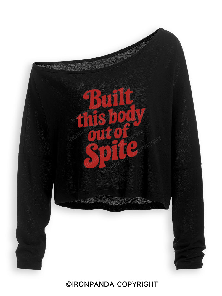 BUILT THIS BODY OUT OF SPITE Off Shoulder Long Sleeve Crop Top