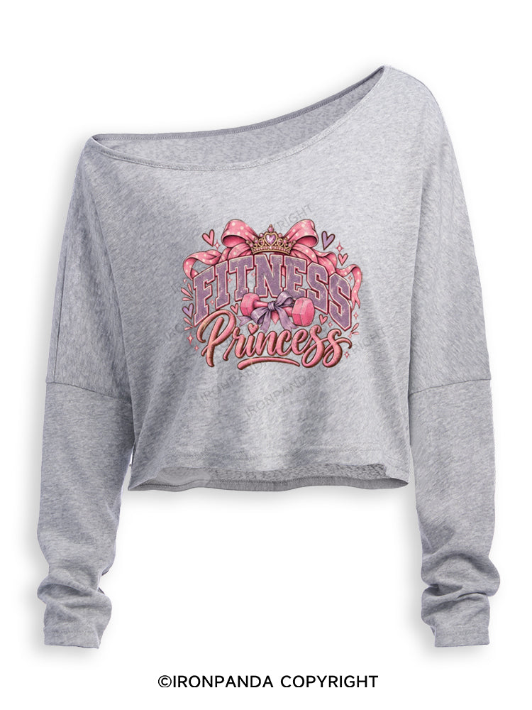 FITNESS PRINCESS STRONG SHINING VIBES Off Shoulder Long Sleeve Crop Top