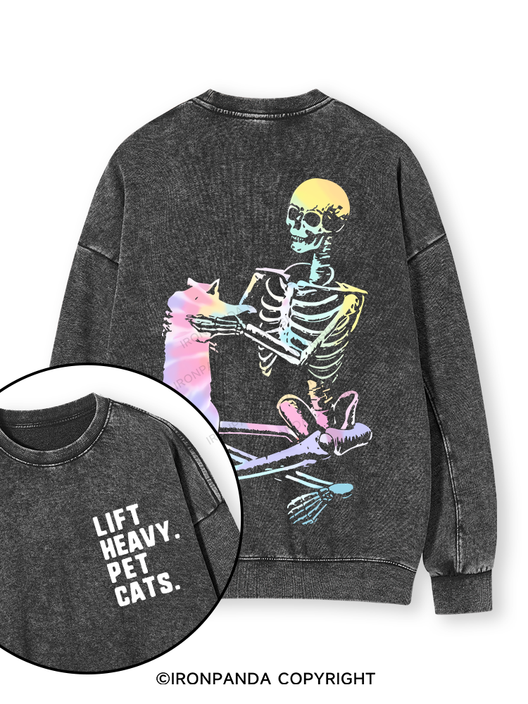 LIFT HEAVY. PET CATS Double-Sided Printed Washed Sweatshirt