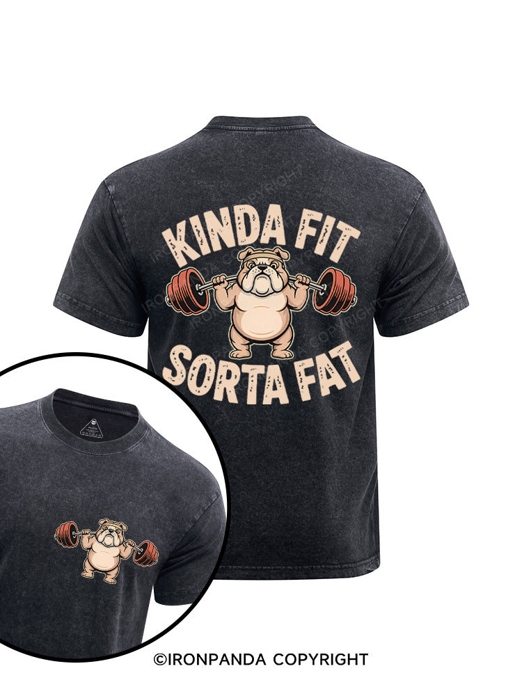 Kinda Fit Sorta Fat Funny Cute Bulldog Printed Washed Gym Shirt