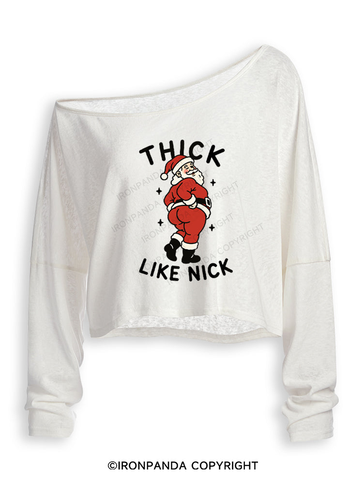 THICK LIKE NICK MERRY THICCMAS Off Shoulder Long Sleeve Crop Top
