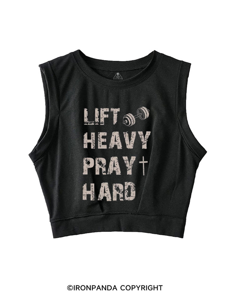 Lift Heavy Pray Hard Motivational Fitness SLEEVELESS CROP TOPS