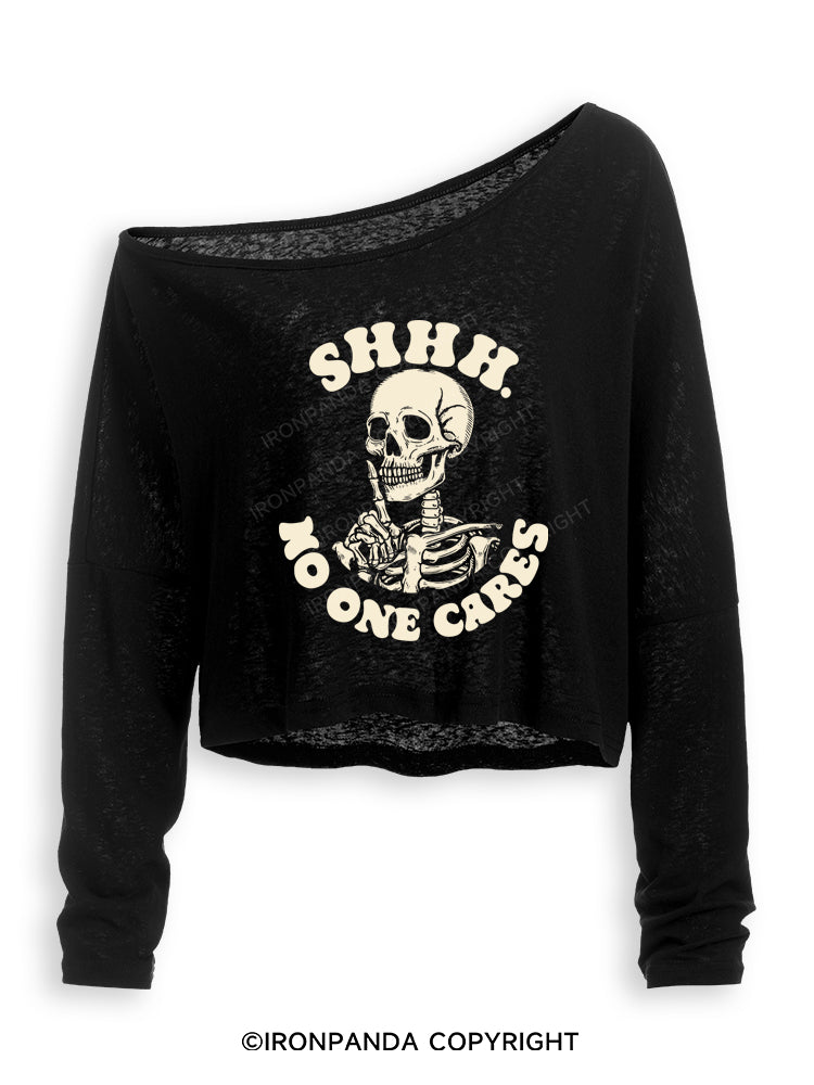 SHHH NO ONE CARES Off Shoulder Long Sleeve Crop Top