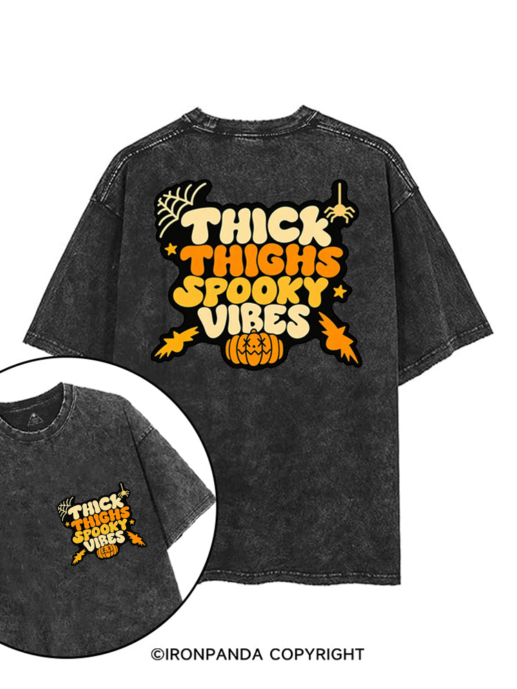 THICK THIGHS SPOOKY VIBES PUMPKIN HALLOWEEN printed Gym Shirt