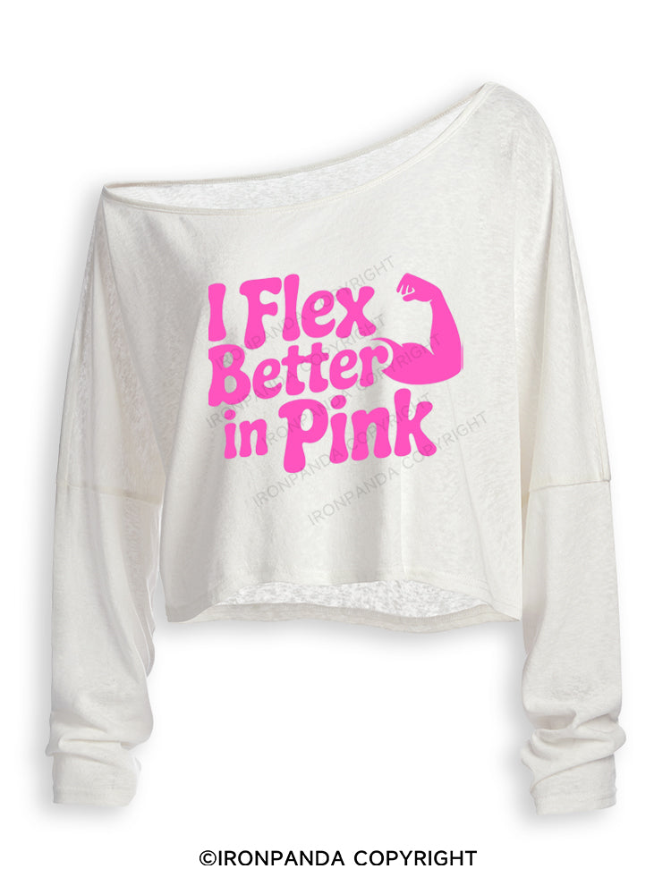 I FLEX BETTER IN PINK Off Shoulder Long Sleeve Crop Top