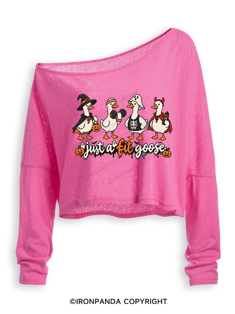 Just a Fit Goose Cute Goose Workout Off Shoulder Long Sleeve Crop Top