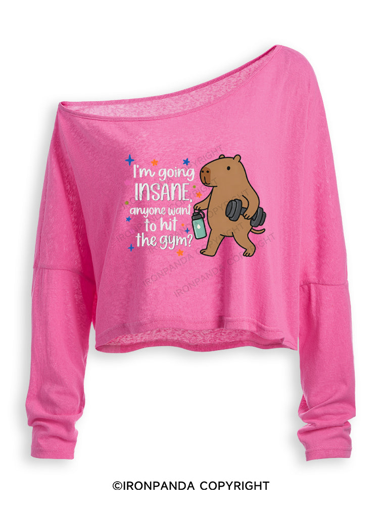 I'M GOING INSANE, ANYONE WANT TO HIT THE GYM CAPYBARA Off Shoulder Long Sleeve Crop Top