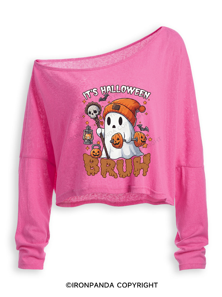 IT'S HALLOWEEN BRUH Off Shoulder Long Sleeve Crop Top