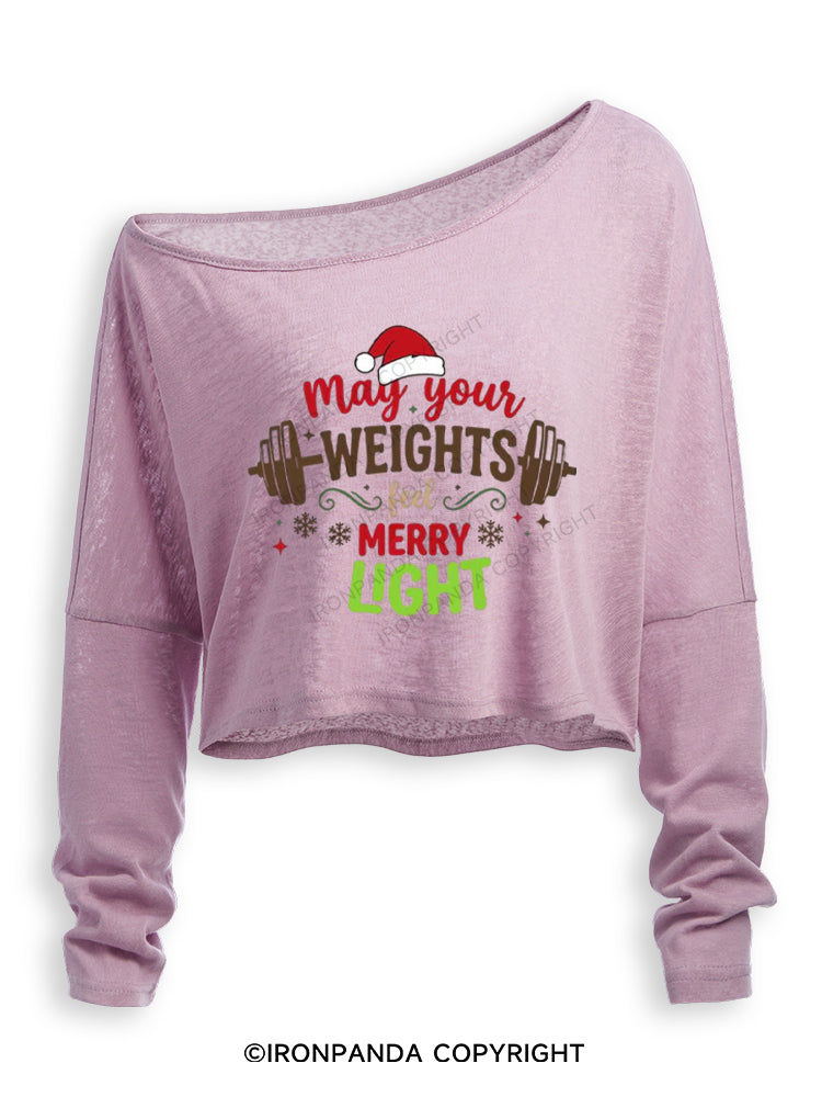May Your Weights Feel Merry Light Off Shoulder Long Sleeve Crop Top