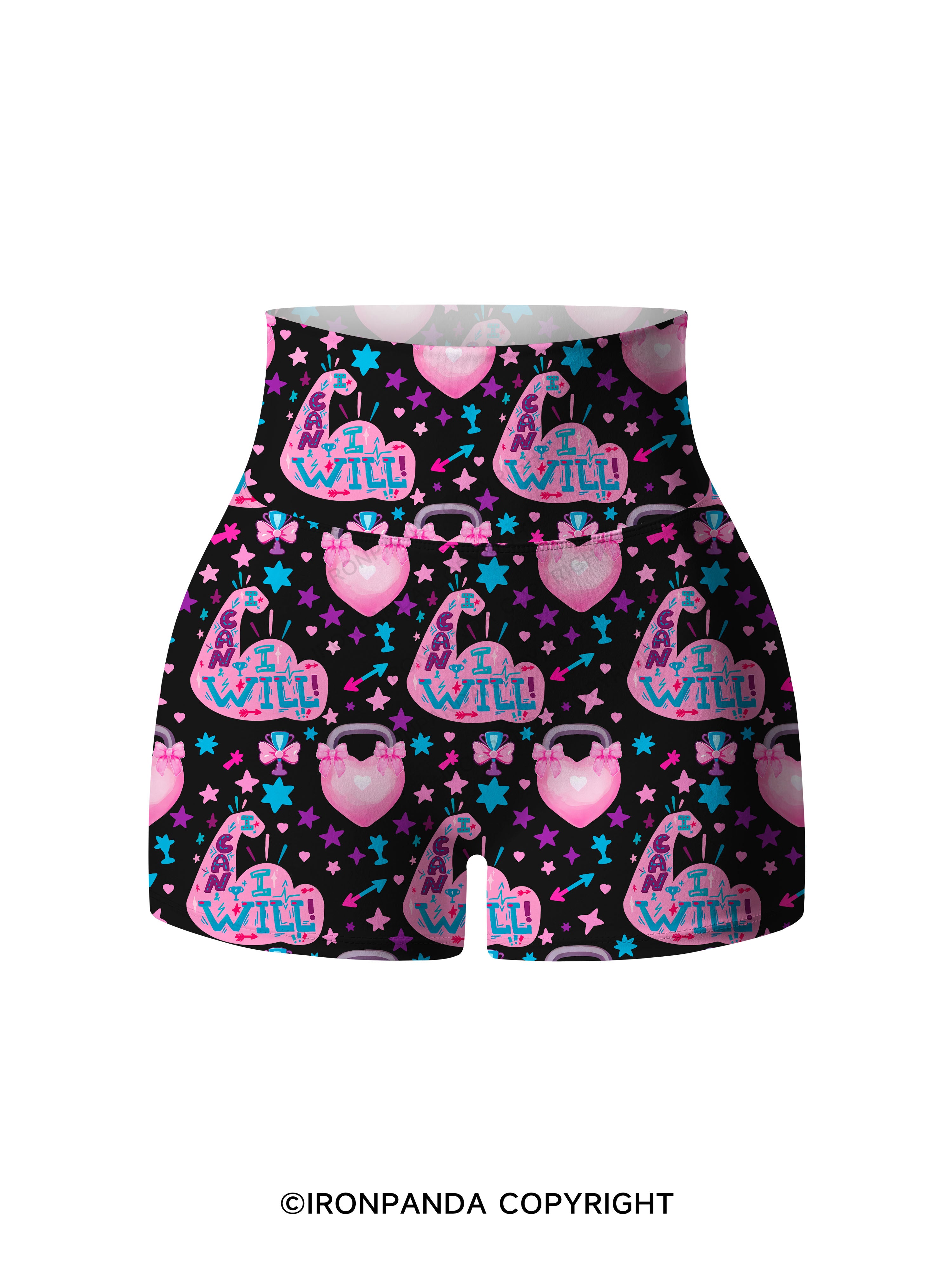 I CAN AND I WILL STRONG MUSCLE HEART Printed Yoga Shorts