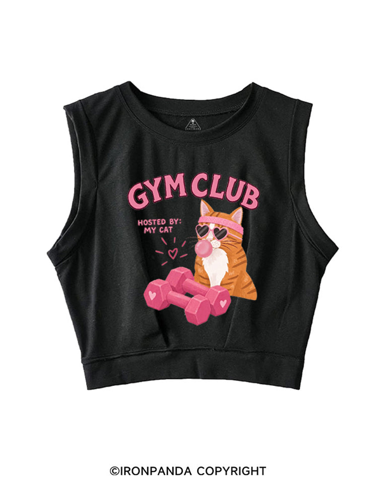 GYM CLUB HOSTED BY MY CAT SLEEVELESS CROP TOPS