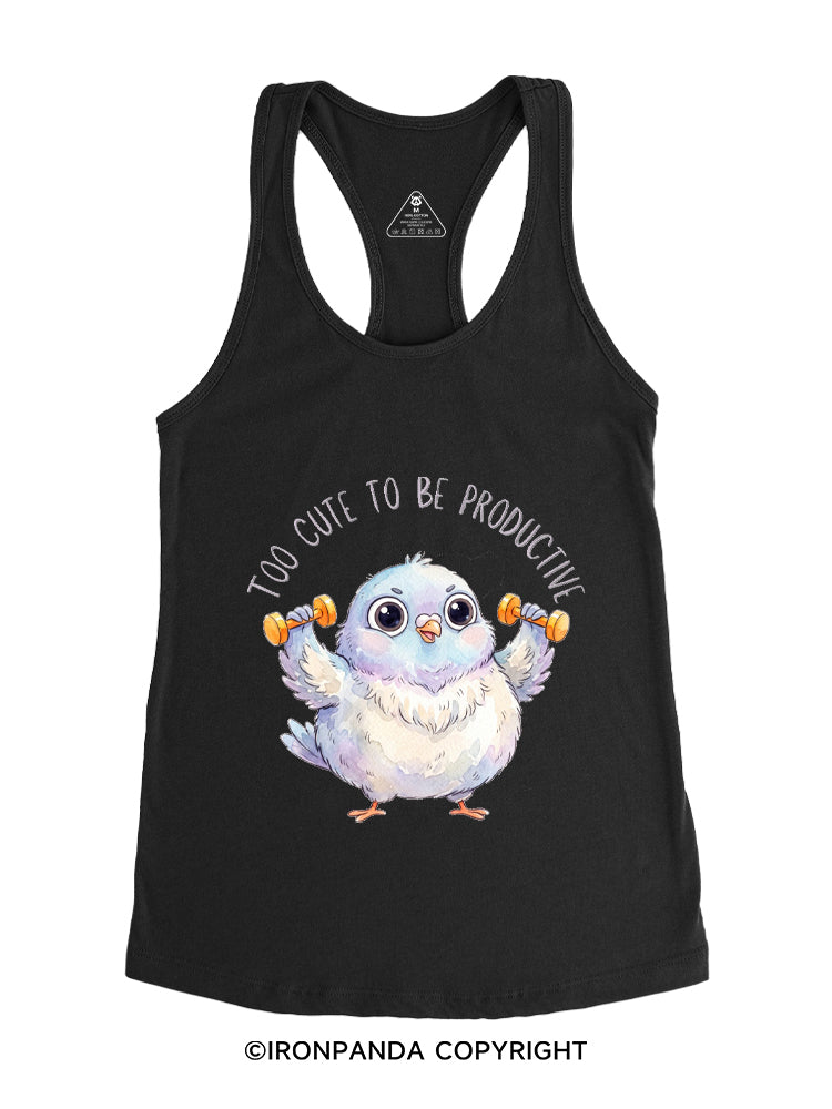 TOO CUTE TO BE PRODUCTIVE WORKOUT PIGEON Gym Racerback Tank