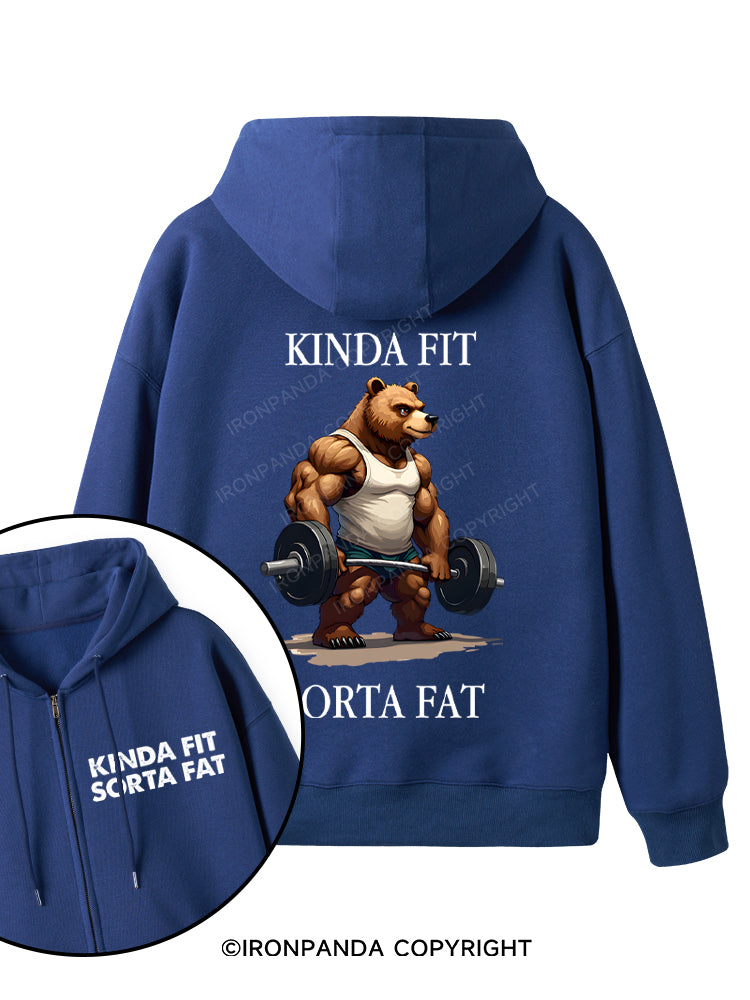 KINDA FIT SORTA FAT MUSCLE BEAR Double-Sided Printed Fleece Zip Up Hoodie