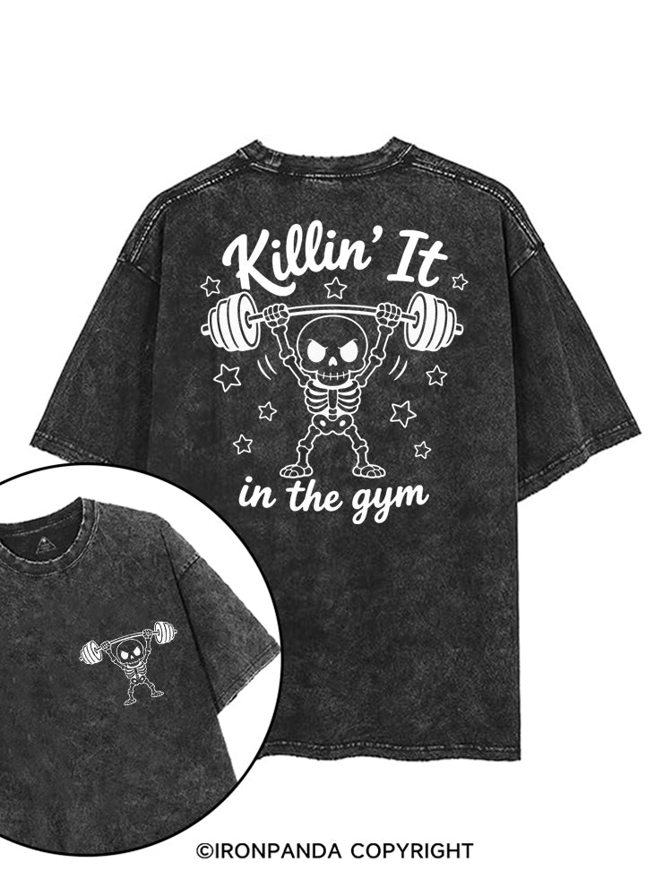 KILLIN' IT IN THE GYM SKELETON printed Gym Shirt