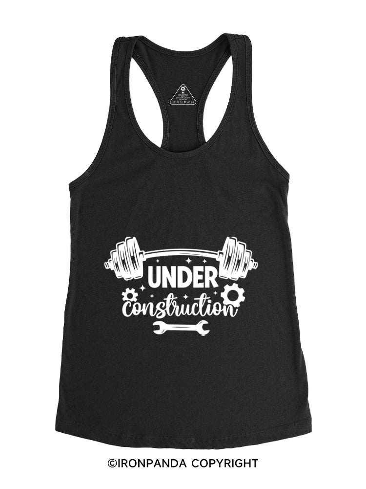 UNDER CONSTRUCTION FUNNY WORKOUT Gym Racerback Tank