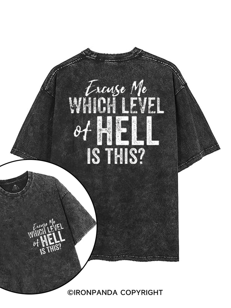EXCUSE ME WHICH LEVEL OF HELL IS THIS printed Gym Shirt