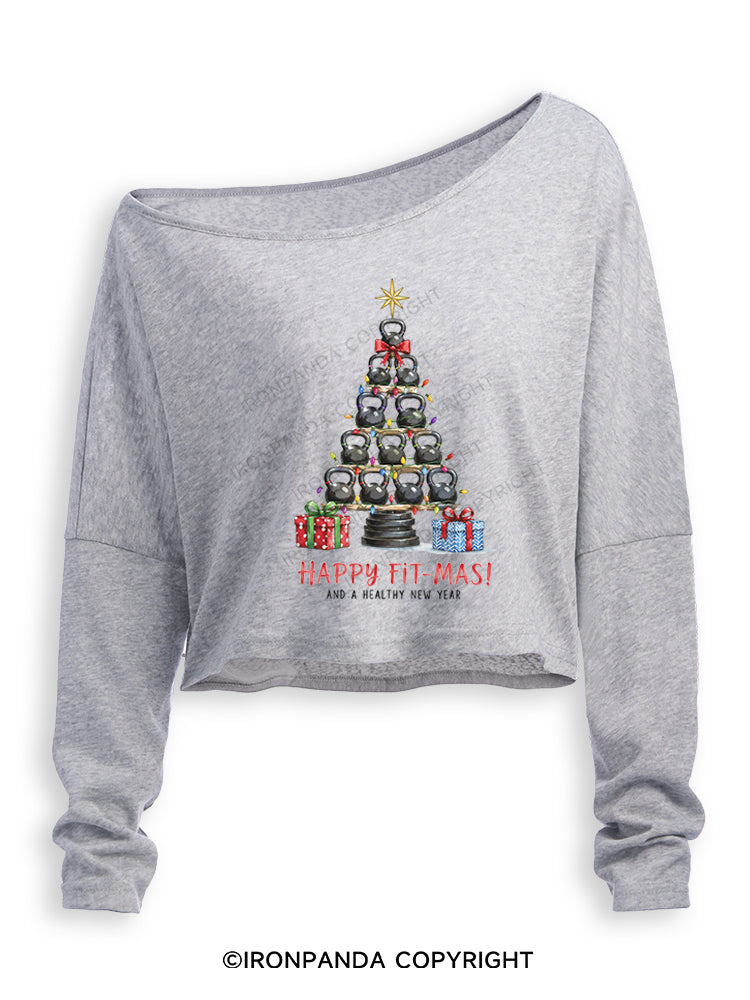 HAPPY FIT-MAS! AND A HEALTHY NEW YEAR Off Shoulder Long Sleeve Crop Top