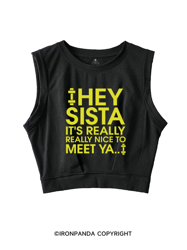 HEY SISTA IT'S REALLY REALLY NICE TO MEET YA SLEEVELESS CROP TOPS