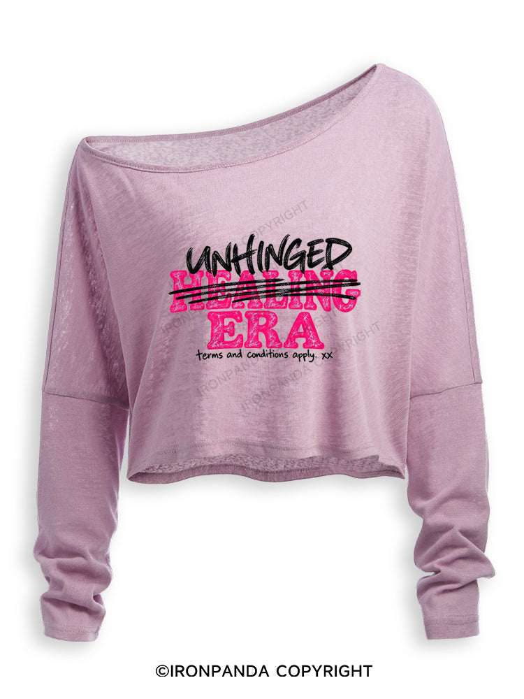 UNHINGED ERA NOT HEALING FUNNY Off Shoulder Long Sleeve Crop Top