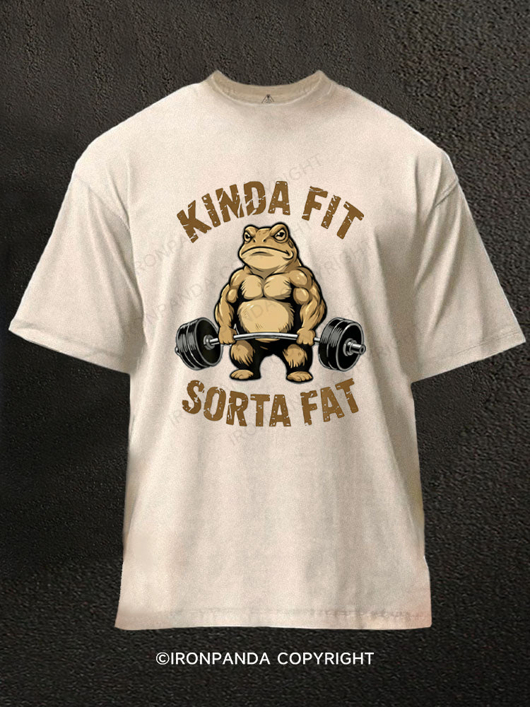 Kinda Fit Sorta Fat Funny Frog Washed Gym Shirt