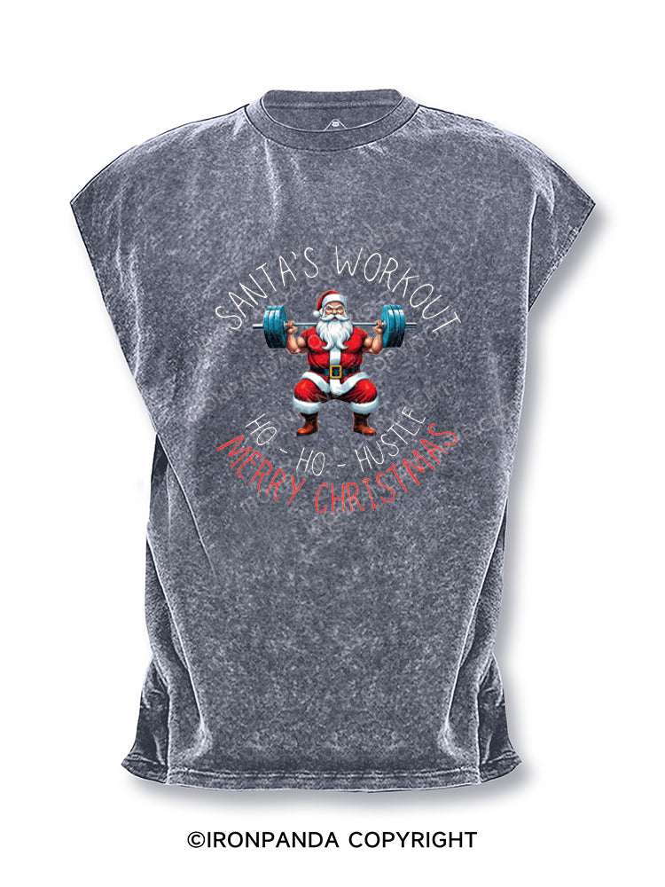 SANTA'S WORKOUT HO - HO - HUSTLE MERRY CHRISTMAS Cut Off Tank