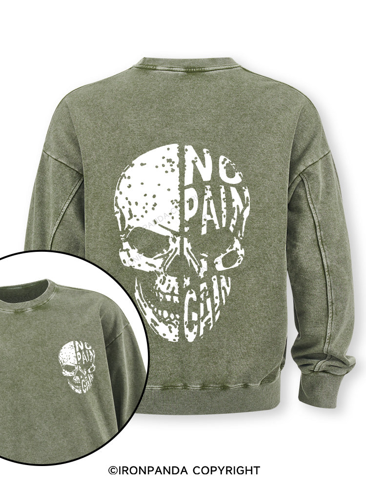 No pain No gain Skull Face Double-Sided Printed Washed Sweatshirt