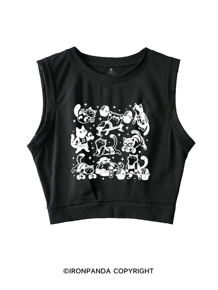 CUTE CAT LIFTING CLUB SLEEVELESS CROP TOPS