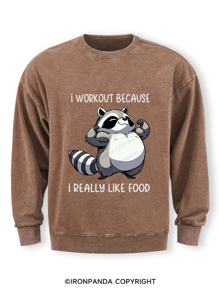 I WORKOUT BECAUSE I REALLY LIKE FOOD Washed Sweatshirt