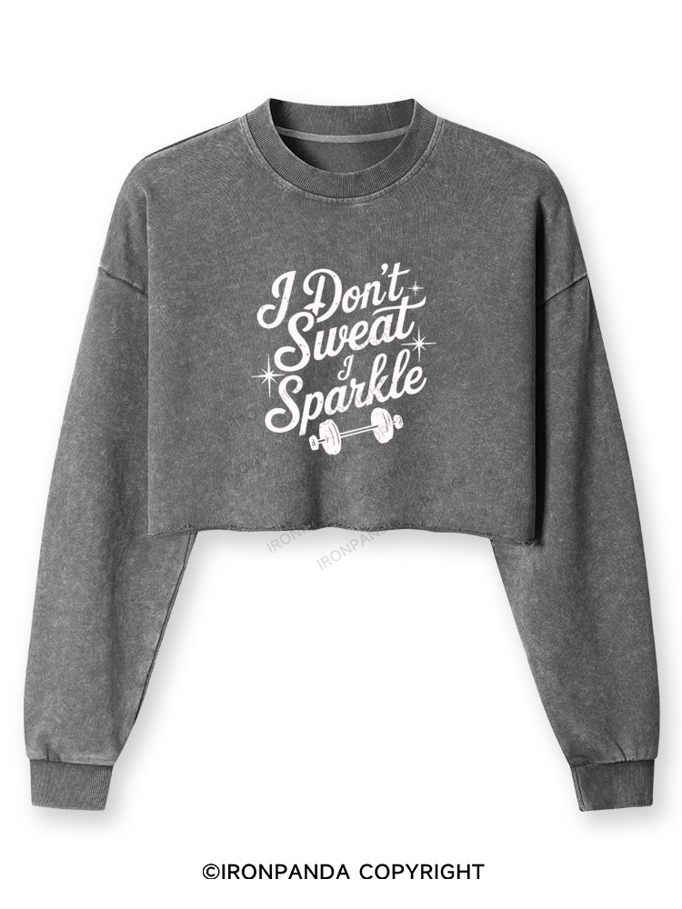 I DON'T SWEAT I SPARKLE FUNNY WORKOUT Washed Long-Sleeve Crop Top