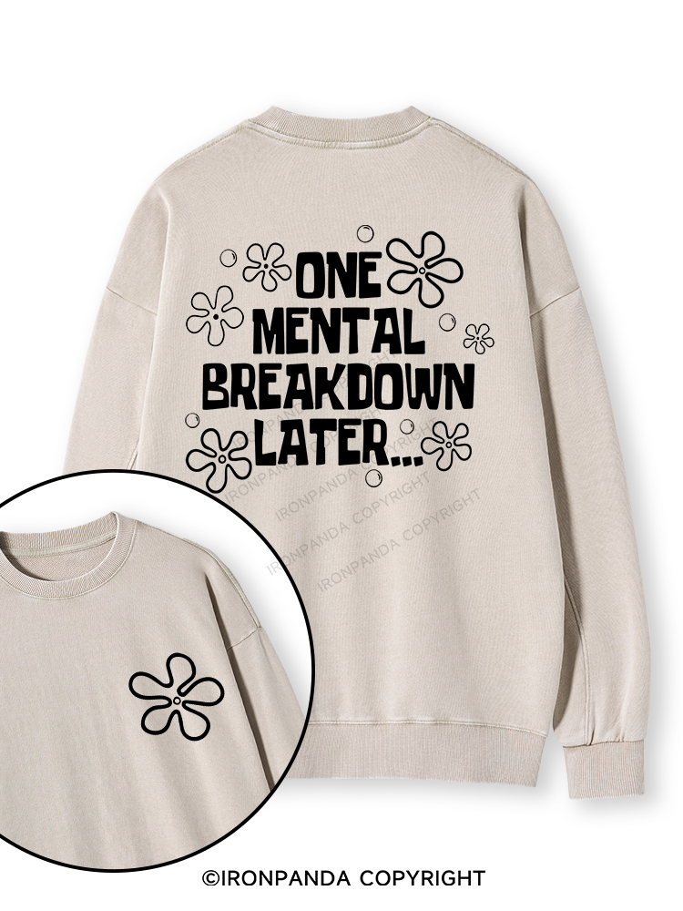 ONE MENTAL BREAKDOWN LATER Double-Sided Printed Washed Sweatshirt