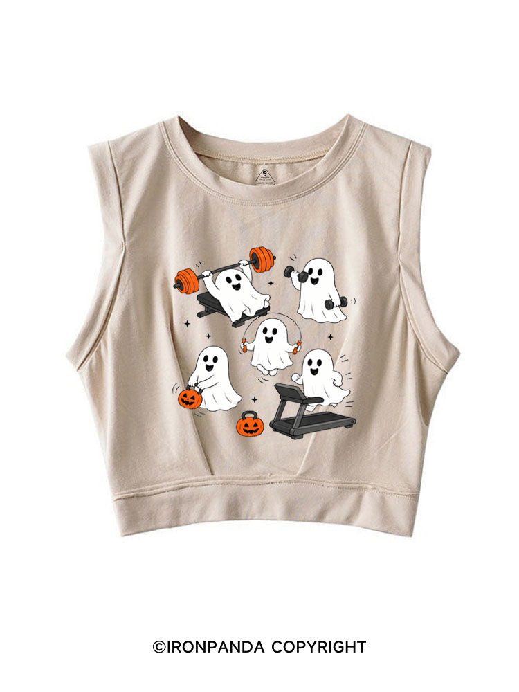 GHOST HALLOWEEN WORKOUT FITNESS SLEEVELESS CROP TOPS