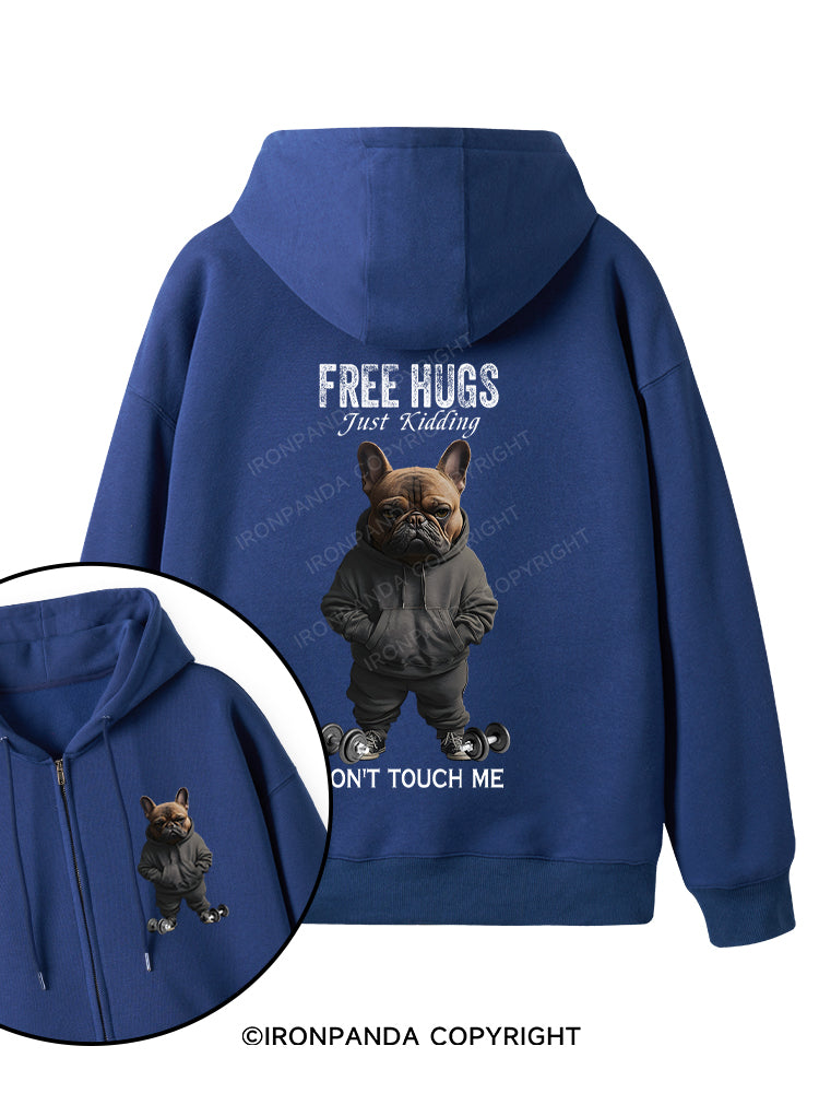 free hugs bulldog Double-Sided Printed Fleece Zip Up Hoodie