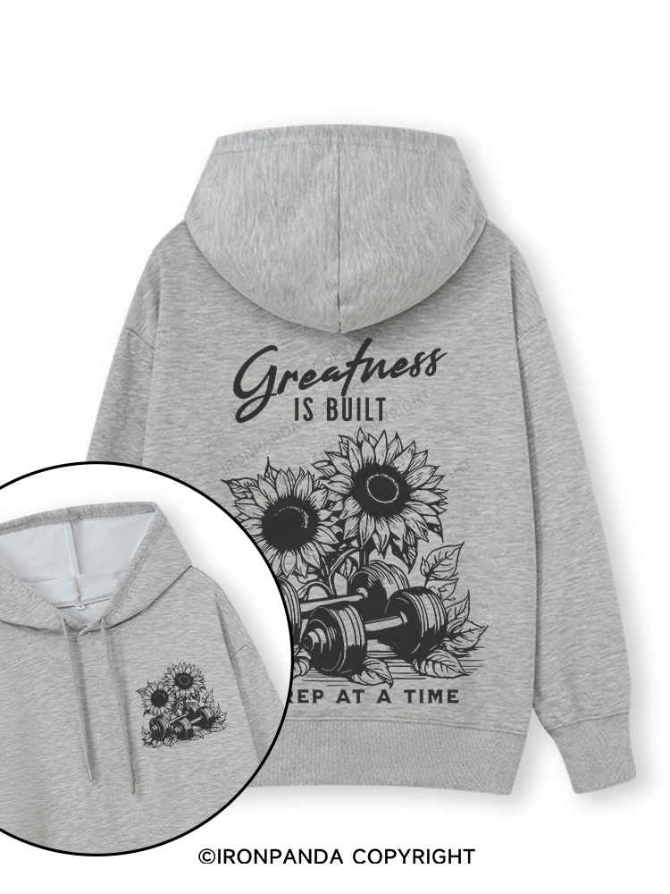 Greatness IS BUILT ONE REP AT A TIME Double-Sided Printed Classic Gym Hoodie