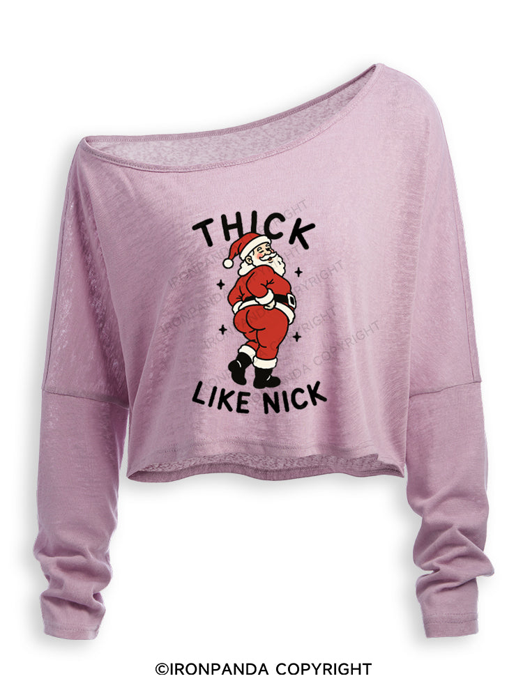 THICK LIKE NICK MERRY THICCMAS Off Shoulder Long Sleeve Crop Top